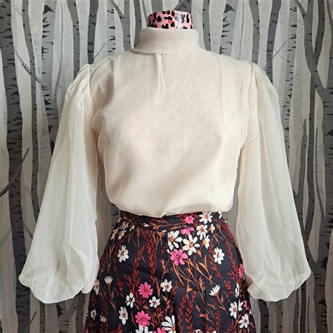 Nude S Chiffon Cocktail Blouse With Volumous Balloon Sleeves By Edith Hart Vintage S