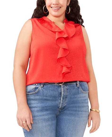 Vince Camuto Plus Size Split Neck Ruffle Front Top Macy S