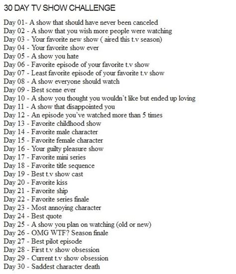 30 days TV show challenge | Writing challenge, Journal writing prompts, Challenges