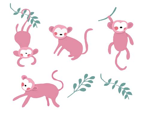 Cute Pink Monkey Illustration Set 29093348 Vector Art At Vecteezy