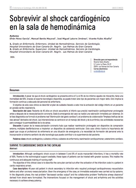 Sobrevivir Al Shock Cardiogénico En La Sala De Hemodinámica Revista