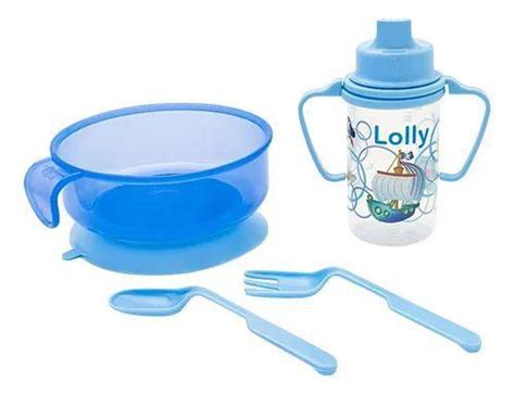 Kit Refei O Infantil Beb Prato Talher E Copo Azul Lolly Kit