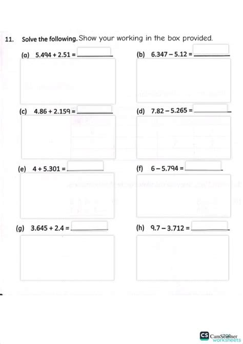 Y5 Decimals Addition And Subtraction Witth Working Interactive