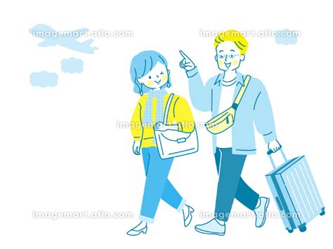 キャリーケースを持って旅行する男女のイラスト 206694518 イメージマート