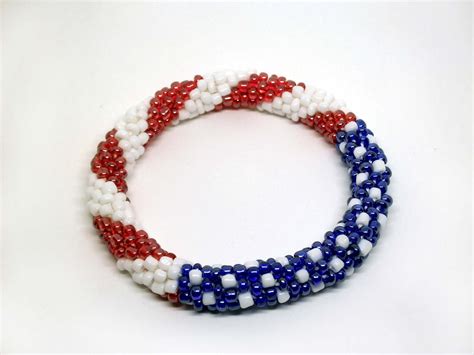 American Flag Beaded Bracelet 4th Of July Jewelry Red White Etsy