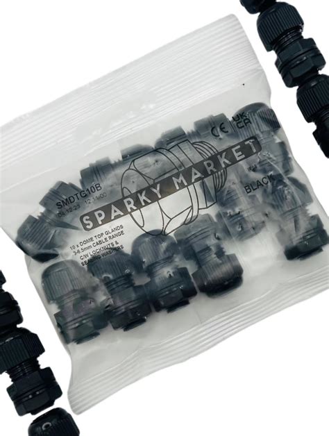 Pack Of M X Black Mm Ip Waterproof Nylon Cable Glands Locknut