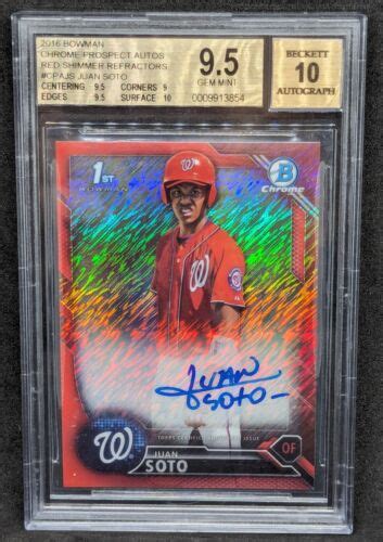 2016 Bowman Chrome Rookie JUAN SOTO Red Shimmer Refractor AUTO RC 10 10