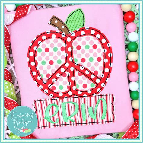 Peace Apple Banner Bean Stitch Applique Embroidery Boutique