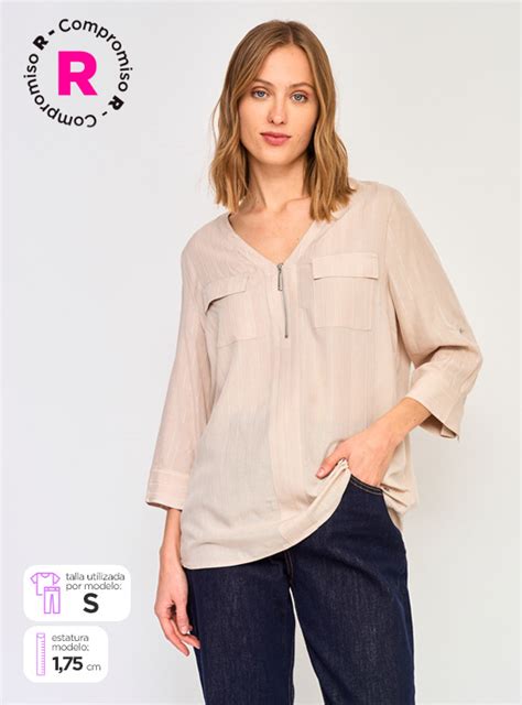 Ripley BLUSA MANGA 3 4 CIERRE CACHAREL MUJER