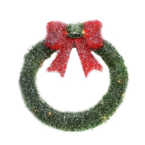 Green Tinsel Wreath with Festive Bow - Christmas Window Decoration