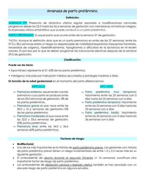 Amenaza de parto pretermino Definición AMENAZA PP Presencia de