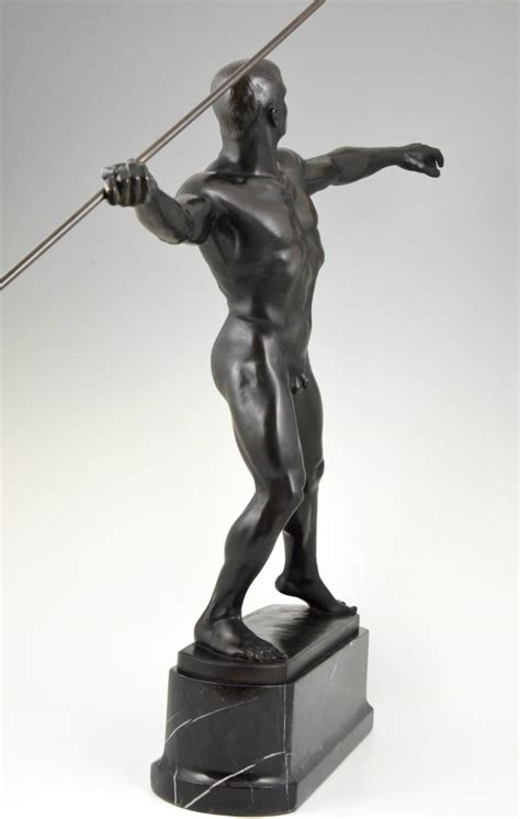 Art Deco Bronze Sculpture Male Nude With Spear Deconamic