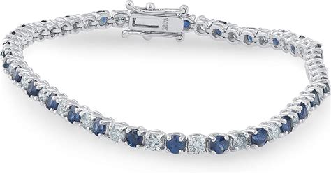 5ct Blue Sapphire And Diamond Genuine Tennis Bracelet 14k White Gold Jewelry