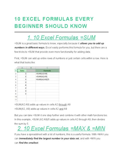 10 Essential Excel Formulas Every Beginner Should Know A Guide To