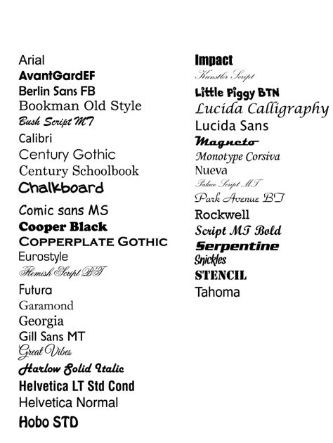 Microsoft Word Fonts List Fill Online Printable Fillable Blank