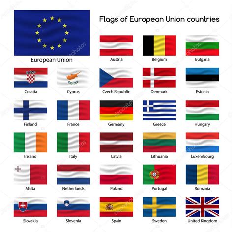 Fijar Las Banderas De Los Países De La Unión Europea Los Estados