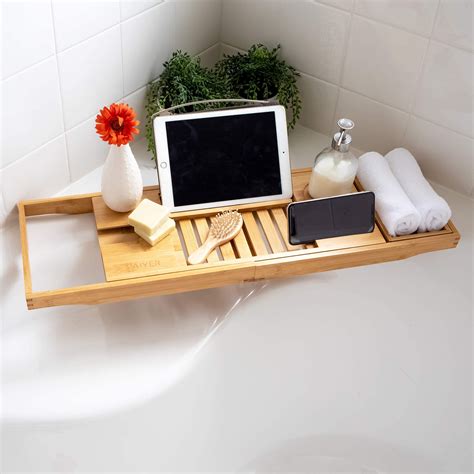 Buy Vaiyer Bamboo Bathtub Tray Caddy Wooden Bath Tray Table With