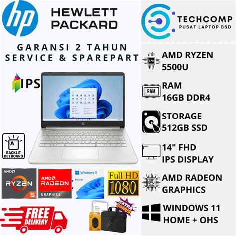 Jual Laptop Baru Hp 14s Ryzen 5 5500u Ram 16gb 512gb Ssd Fhd Ips Bl