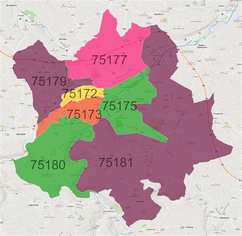 Pforzheim Postleitzahlen Karte Atlasbig