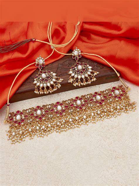 Buy Sukkhi Gold Plated Pink White Kundan Studded Beaded Jadau