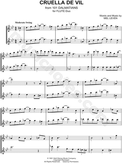 Cruella De Vil Flute Duet From 101 Dalmatians Sheet Music In Bb Major Download And Print