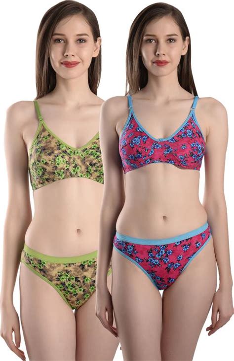 Buy Styfun Women Multicolor Floral Cotton Blend Pack Of 2 Bra And Panty Online At Best Prices In