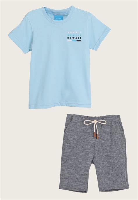 Conjunto Infantil P S Manga Curta Kamylus Sunshine Azul Cinza Compre