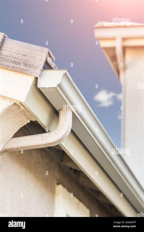 House With New Seamless Aluminum Rain Gutters Stock Photo Alamy