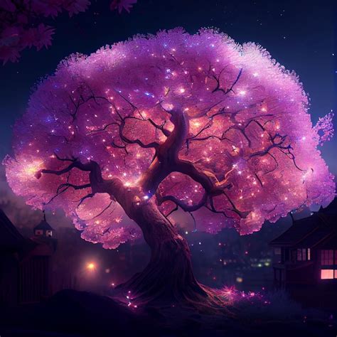 Premium Photo Cherry Blossom Sakura At Night Pink Trees Japanese