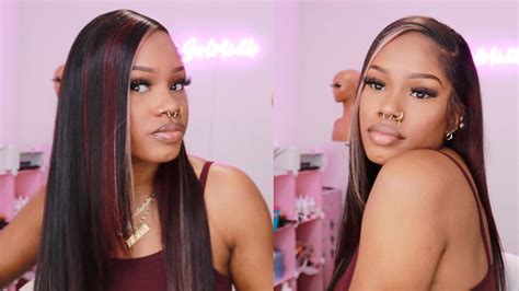 New Pink And Burgundy Stripe Wig Start To Finish Frontal Wig