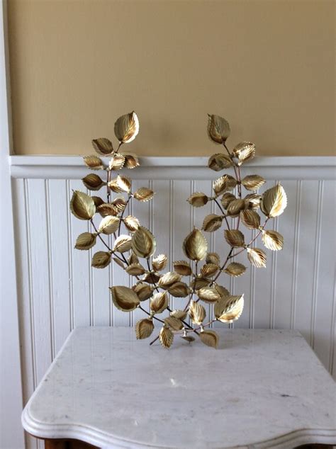 Vintage Gold Metal Leaf Art Set Of 2 Metal Wall Art Etsy