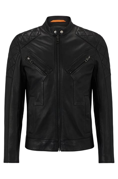 Boss By Hugo Boss Slim Fit Biker Jacket In Waxed Leather In Black For