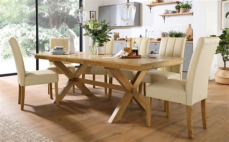 Grange Extending Dining Table And 8 Carrick Chairs Natural Oak Veneer And Solid Hardwood Ivory