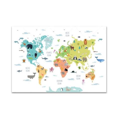 Tableau Toile Affiche De Carte Du Monde Imprim E Toile Ducative Sur