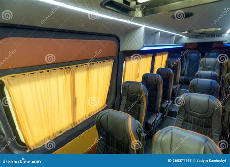 Comfortable Passenger Bus Interior with Upholstered Seats Stock Image ...