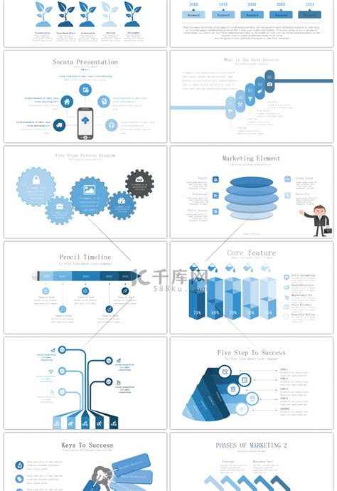 30套蓝色五项并列关系ppt图表合集ppt模板免费下载 Ppt模板 千库网