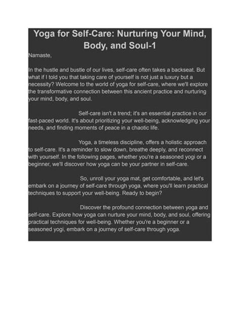 Yoga For Self Care Nurturing Your Mind Body And Soul 1 Pdf