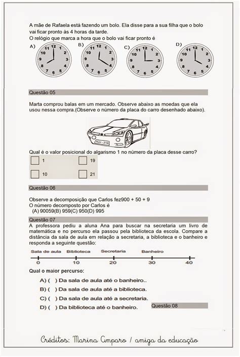 Avaliação De Matematica 3 Ano 4 Bimestre BRAINCP