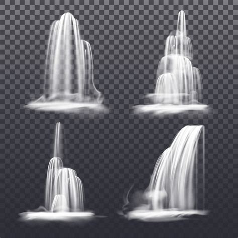 Premium Vector Set Of Realistic Cascade Waterfall Or Fountain Water