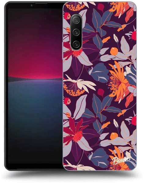 Picasee Silikonowe Czarne Etui Na Sony Xperia 10 Iv 5G Purple Leaf