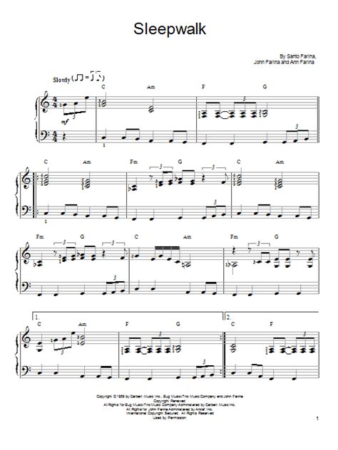 Sleepwalk By Santo Johnny Sheet Music For Easy Piano At Sheet Music