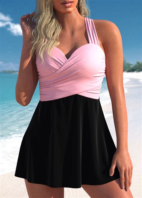 Criss Cross Surplice Black Swimdress Top Usd 27 98