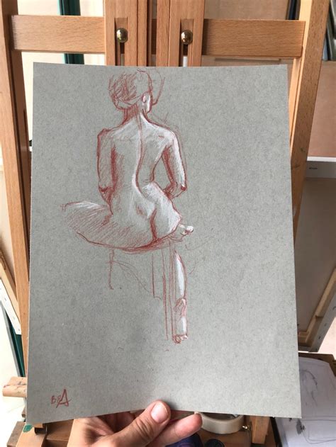 Nude Back Sitting Model Drawing By Anna Bogushevskaya Artfinder