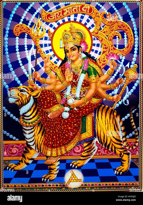 Durga Hindu Goddess Riding Tiger Stock Photo Alamy