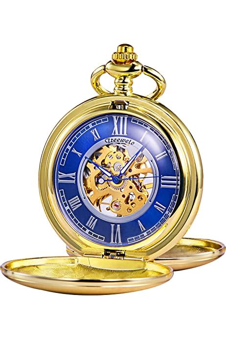 TREEWETO Antique Mens Pocket Watch Skeleton Mechanical Half Hunter