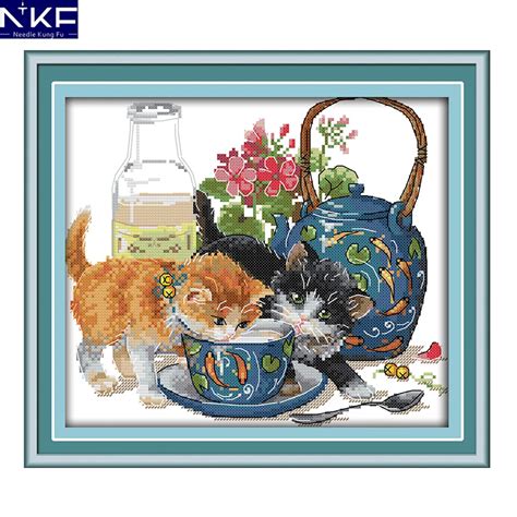 Nkf Curious Cat Stamped Cross Stitch Pattern Ct Ct Diy Kits