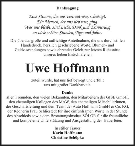 Traueranzeigen Von Uwe Hoffmann Abschied Nehmen De