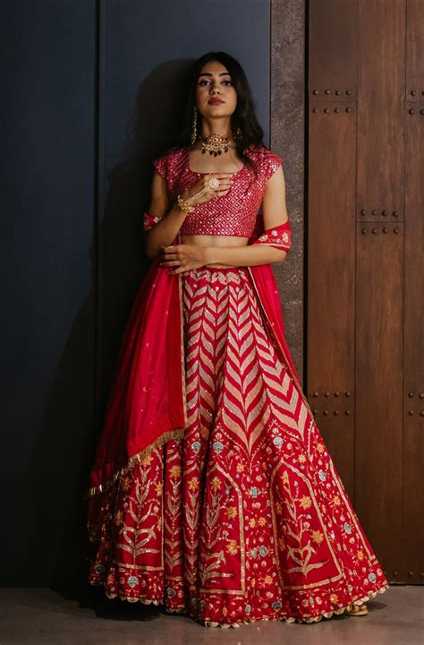 Hot Pink Silk Embroidered Bridal Lehenga Set Ivory By Dipika