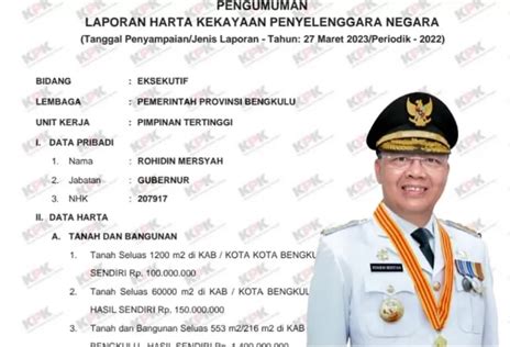 Jadi Pimpinan Tertinggi Di Bengkulu Inilah Harta Kekayaan Rohidin