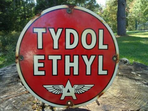 Old Vintage Flying A Tydol Ethyl Gasoline Porcelain Enamel Gas Pump